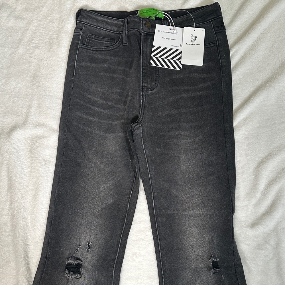 NWT Sandrine Rose Free People Stylish Black Distressed wide Flare Jeans! Size 28